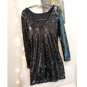 Zara Collection Long Sleeve Sequin Open Back Dress